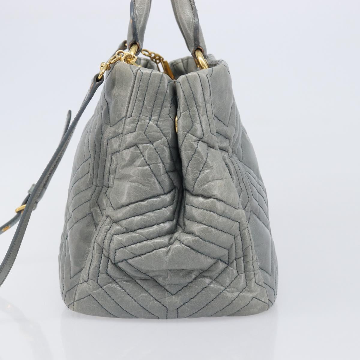 Miu Miu Vitellolux Hand Bag Leather 2way Gray Gold Tone Auth 202588V