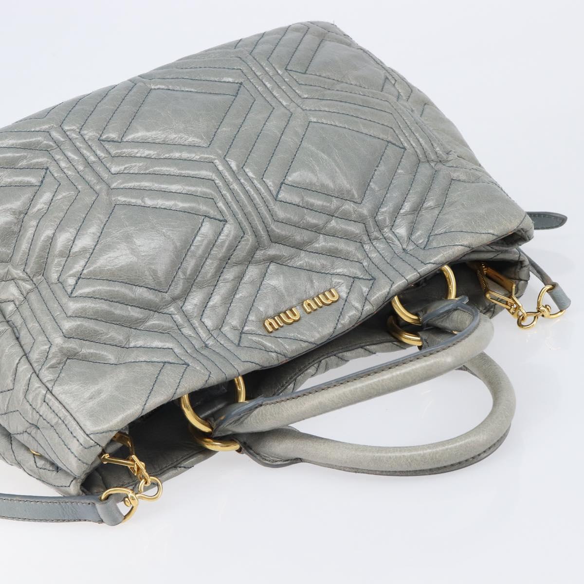 Miu Miu Vitellolux Hand Bag Leather 2way Gray Gold Tone Auth 202588V