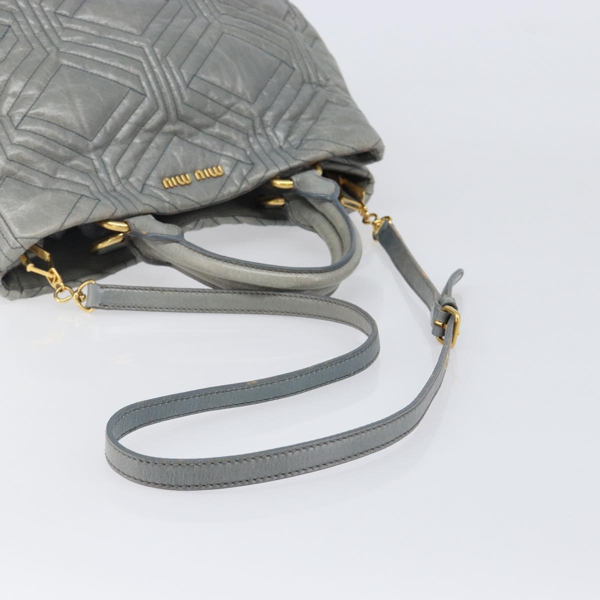 Miu Miu Vitellolux Hand Bag Leather 2way Gray Gold Tone Auth 202588V