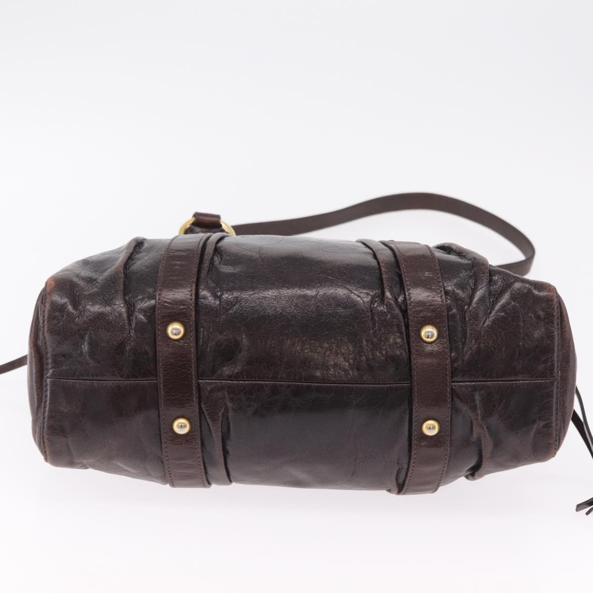 Miu Miu Hand Bag Vitellolux 2way Dark Brown Gold Auth 202590V