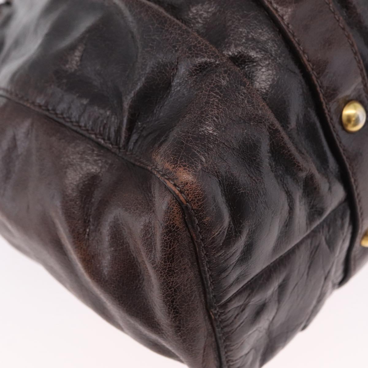 Miu Miu Hand Bag Vitellolux 2way Dark Brown Gold Auth 202590V