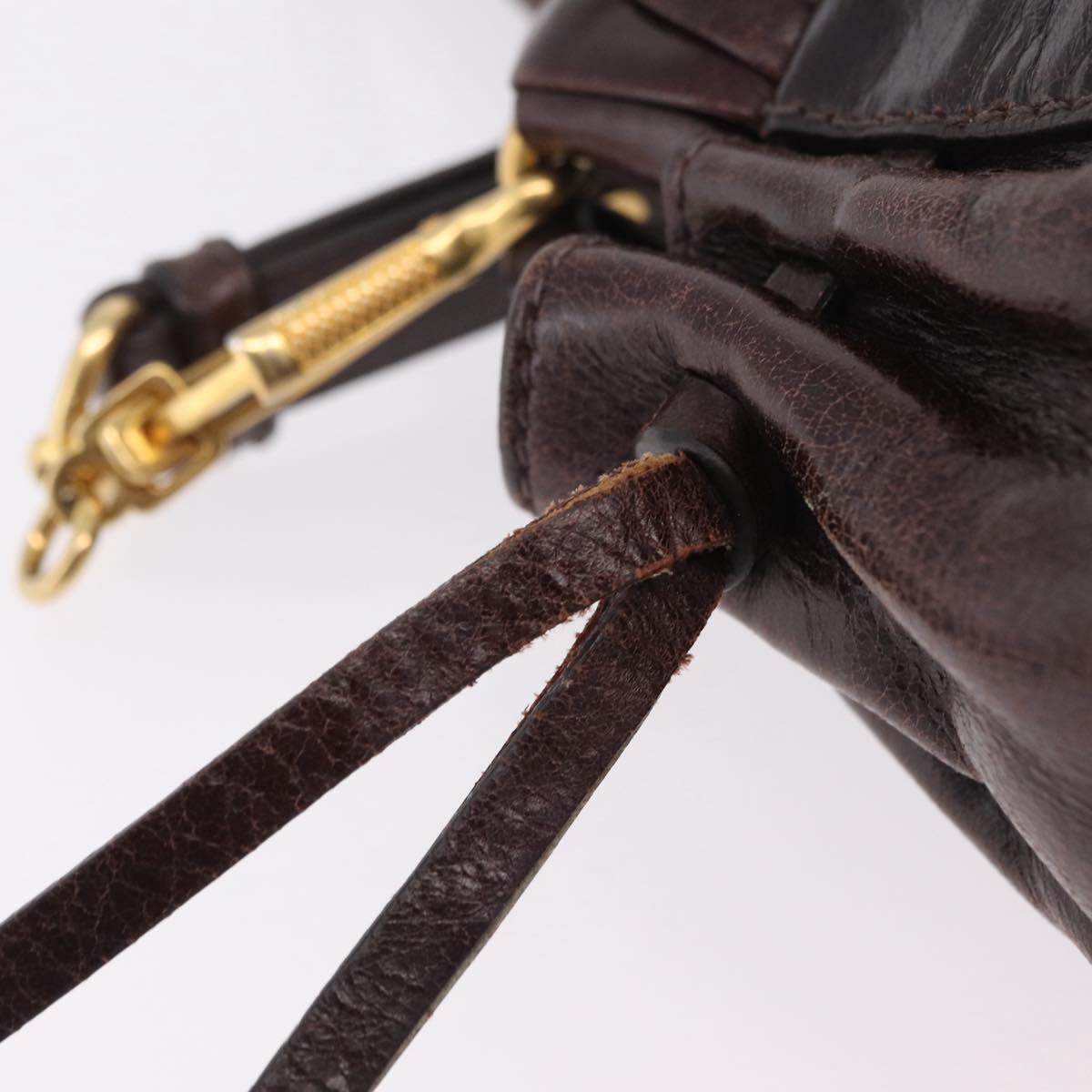 Miu Miu Hand Bag Vitellolux 2way Dark Brown Gold Auth 202590V