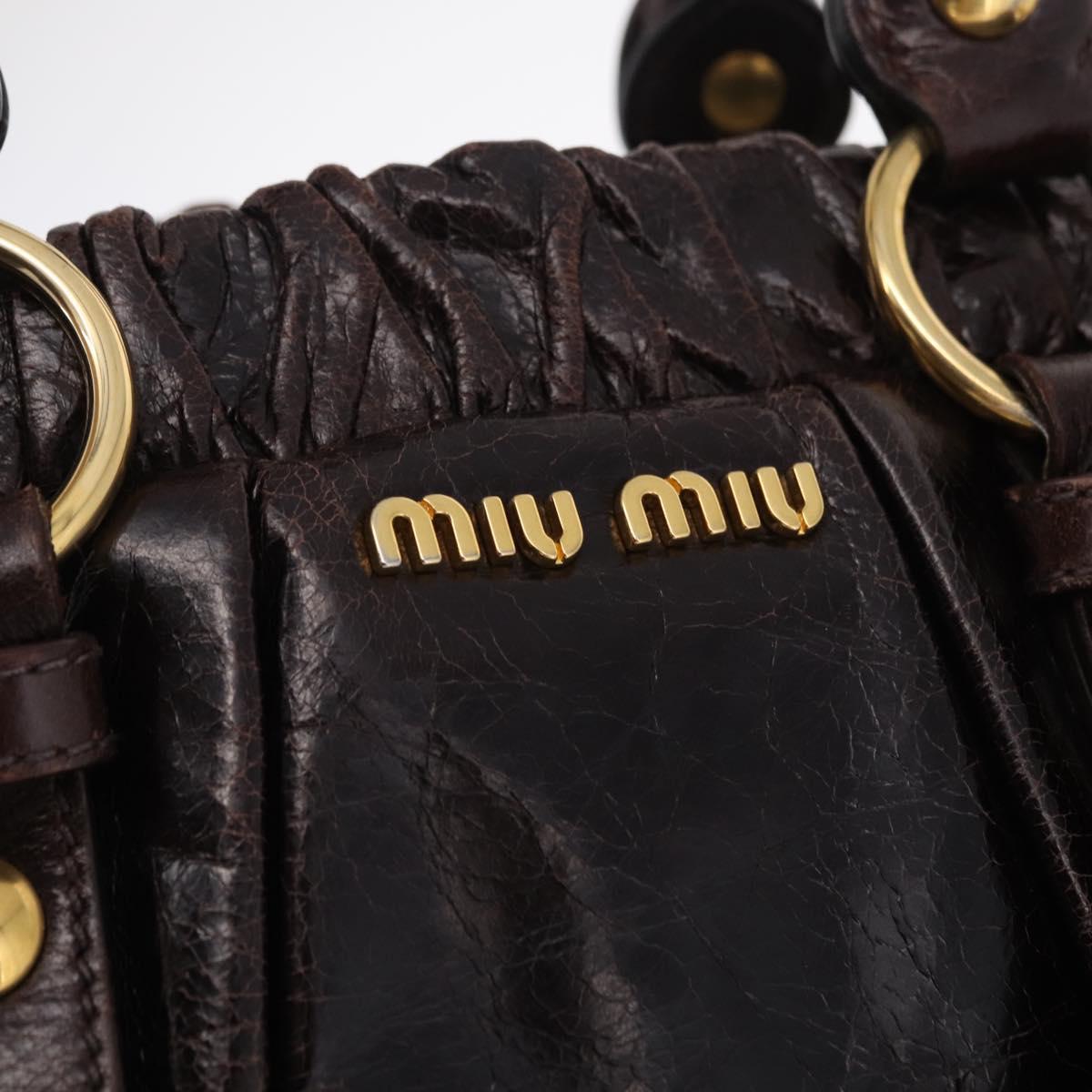 Miu Miu Hand Bag Vitellolux 2way Dark Brown Gold Auth 202590V
