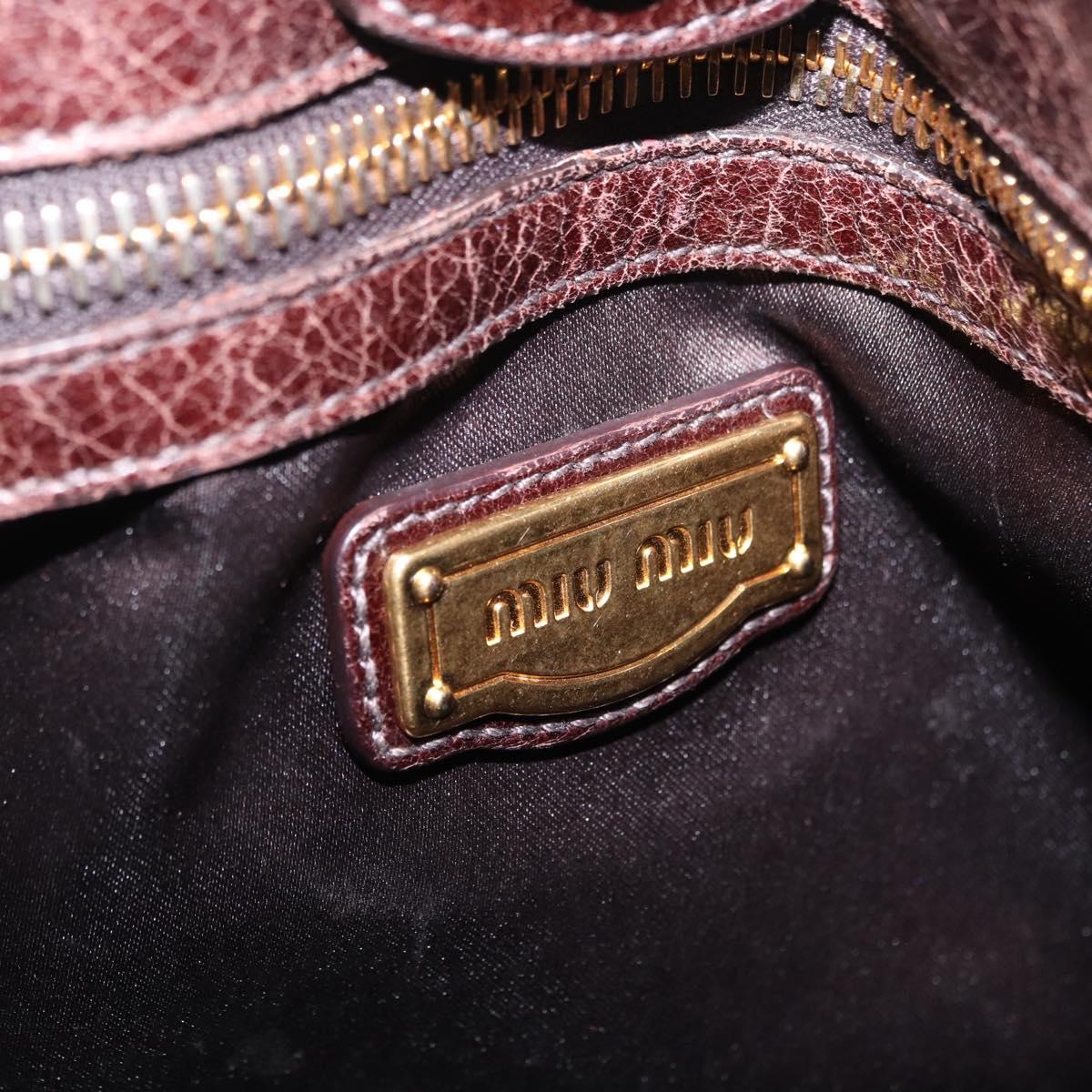 Miu Miu Hand Bag Vitellolux 2way Dark Brown Gold Auth 202590V