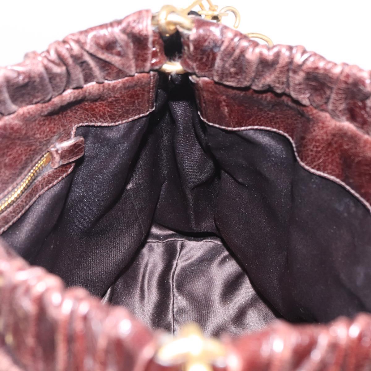 Miu Miu Hand Bag Vitellolux 2way Dark Brown Gold Auth 202590V
