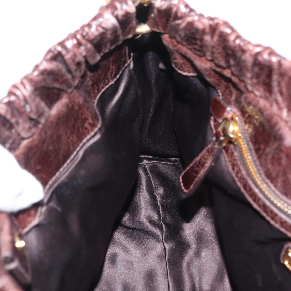 Miu Miu Hand Bag Vitellolux 2way Dark Brown Gold Auth 202590V