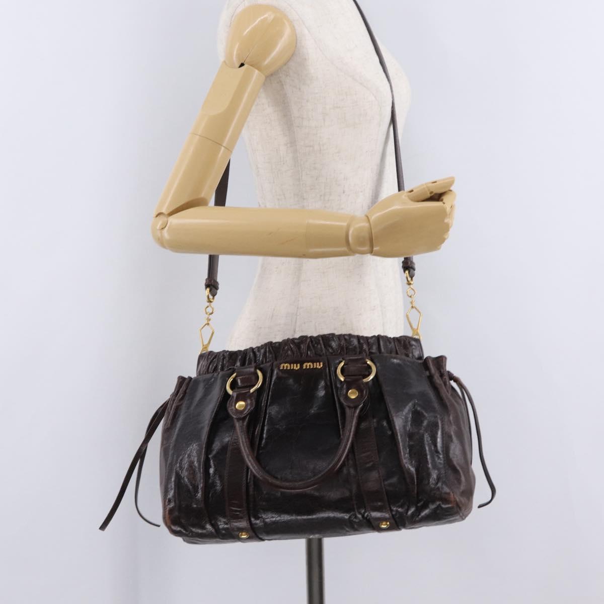 Miu Miu Hand Bag Vitellolux 2way Dark Brown Gold Auth 202590V