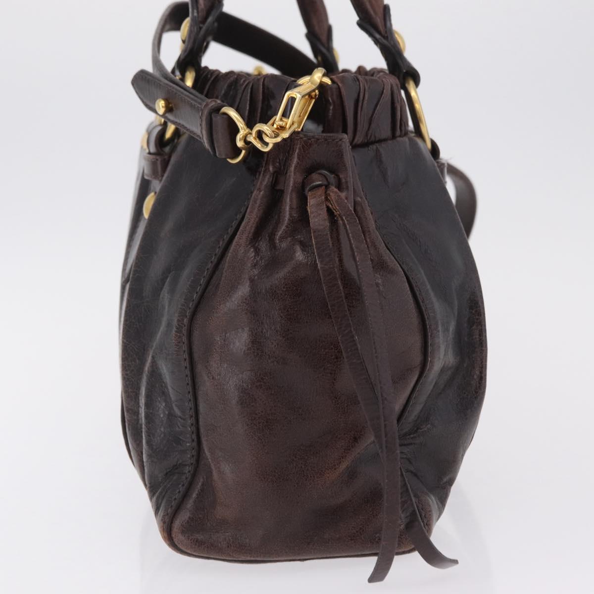Miu Miu Hand Bag Vitellolux 2way Dark Brown Gold Auth 202590V