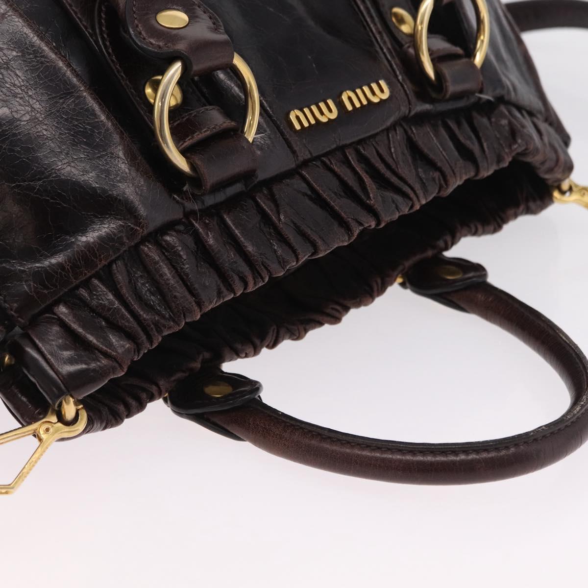 Miu Miu Hand Bag Vitellolux 2way Dark Brown Gold Auth 202590V