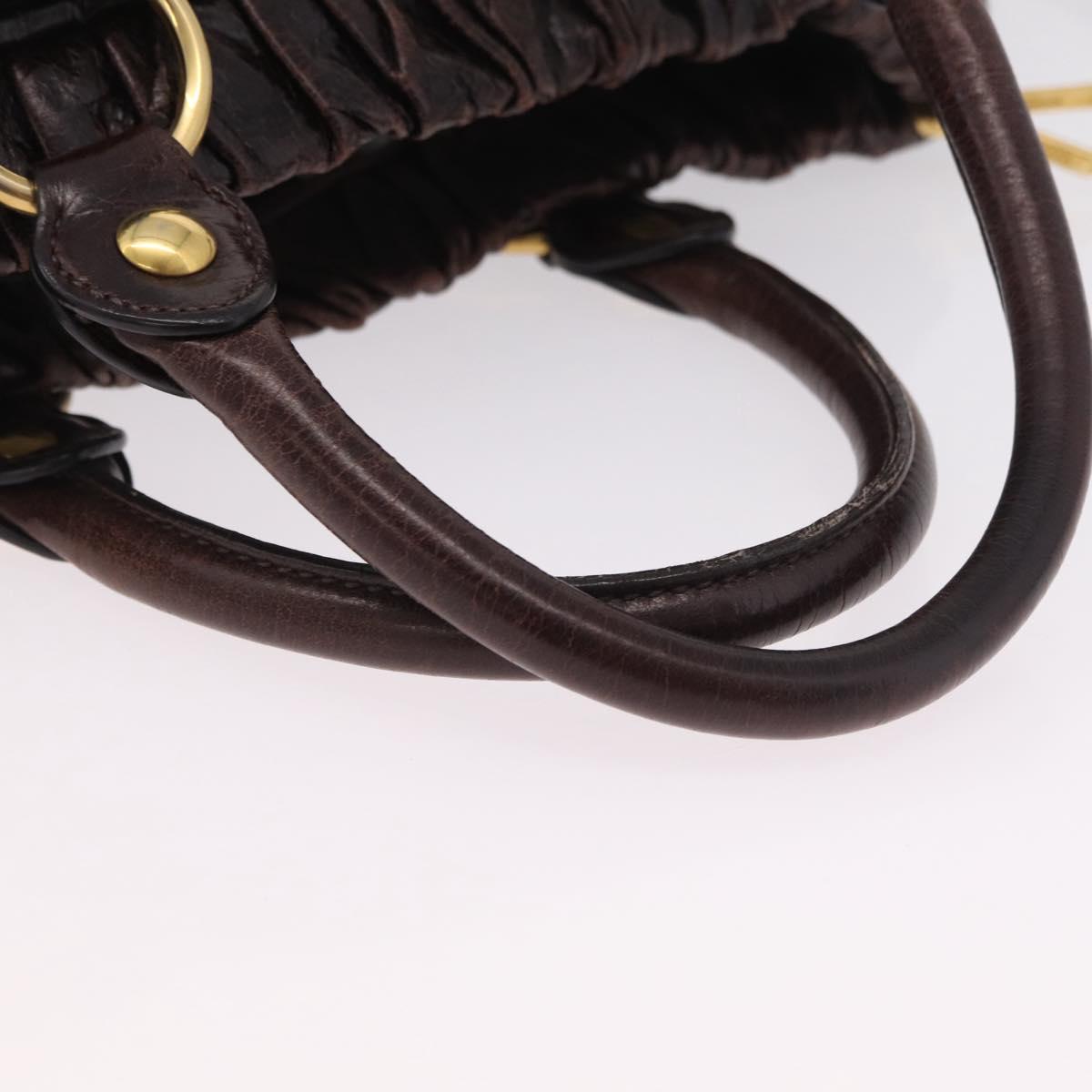 Miu Miu Hand Bag Vitellolux 2way Dark Brown Gold Auth 202590V
