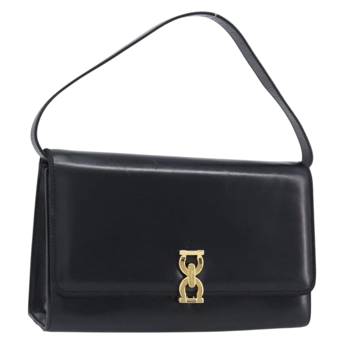 Salvatore Ferragamo Shoulder Bag Leather Black Gold Tone Auth 202612