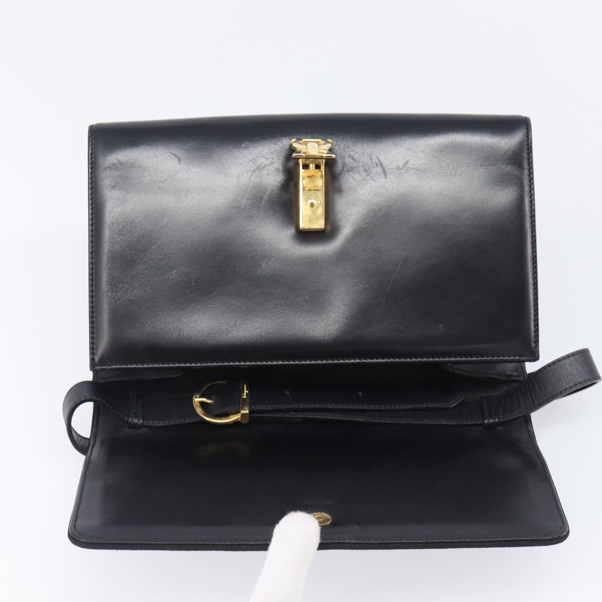 Salvatore Ferragamo Shoulder Bag Leather Black Gold Tone Auth 202612