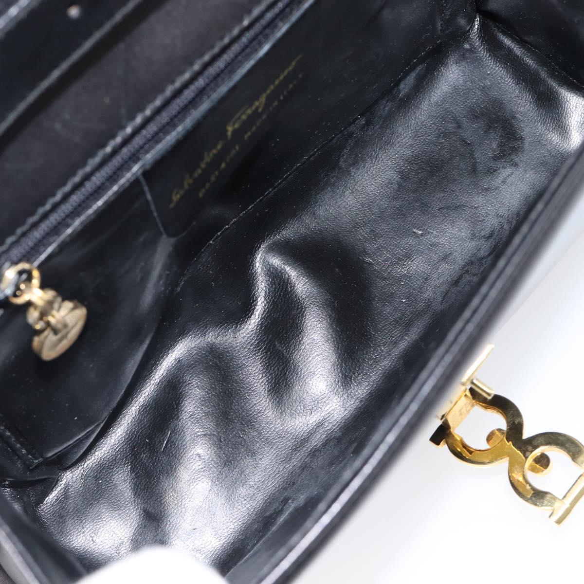 Salvatore Ferragamo Shoulder Bag Leather Black Gold Tone Auth 202612
