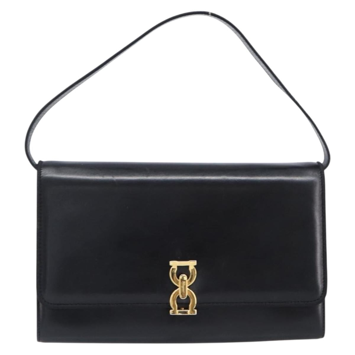 Salvatore Ferragamo Shoulder Bag Leather Black Gold Tone Auth 202612