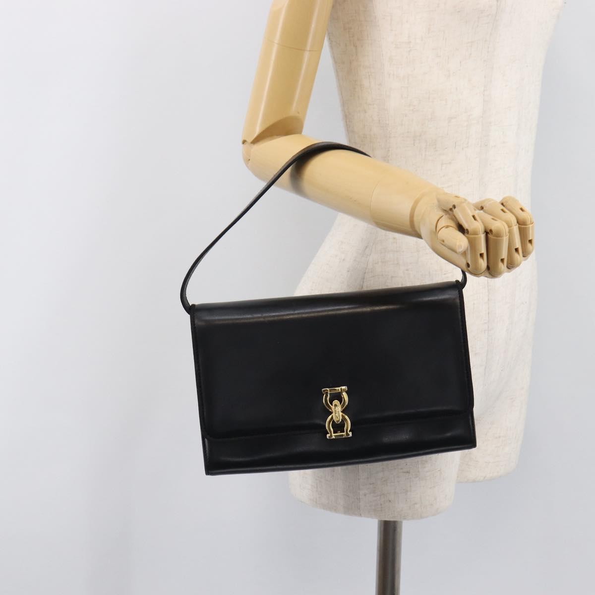 Salvatore Ferragamo Shoulder Bag Leather Black Gold Tone Auth 202612