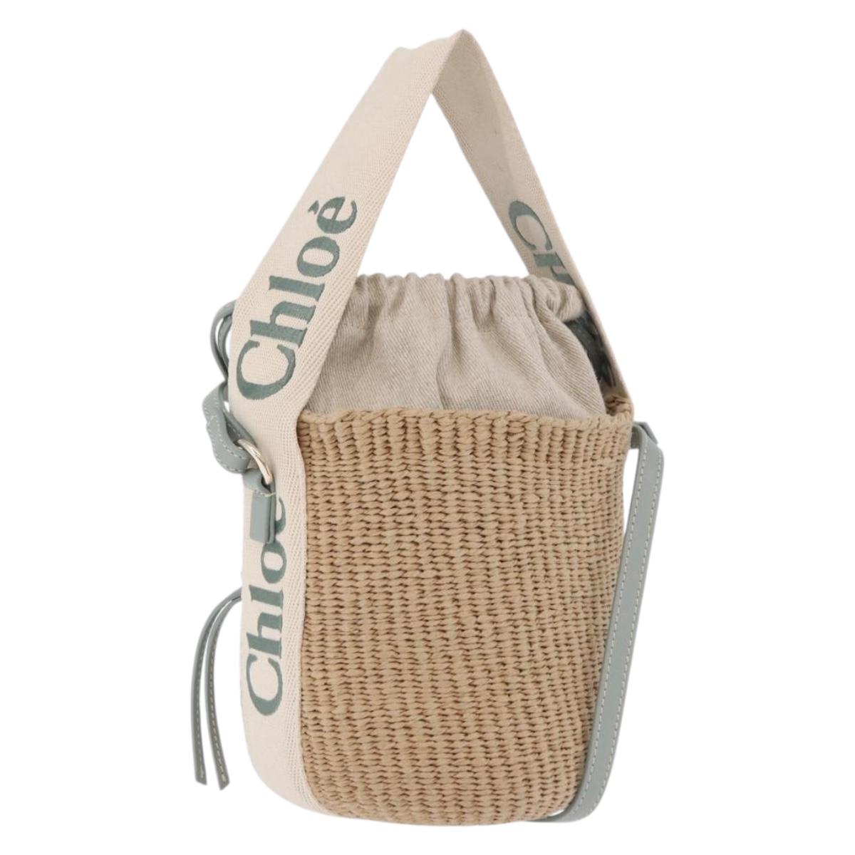 Chloe Mifuko Woody Small Basket Bag Raffia 2way Beige Silver Auth 202617V