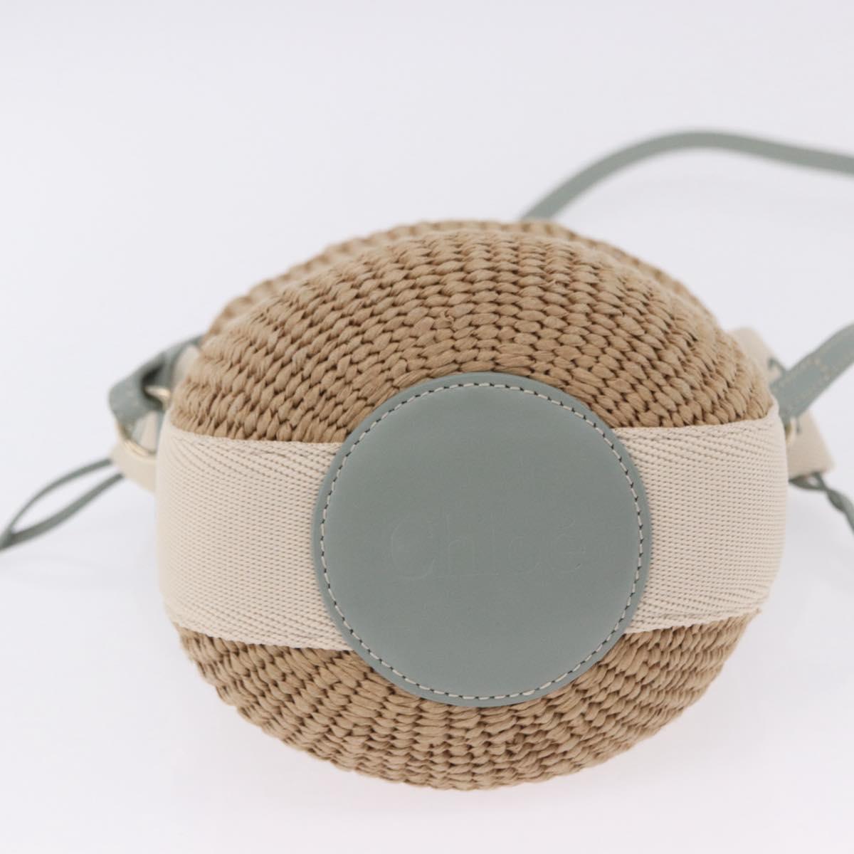Chloe Mifuko Woody Small Basket Bag Raffia 2way Beige Silver Auth 202617V