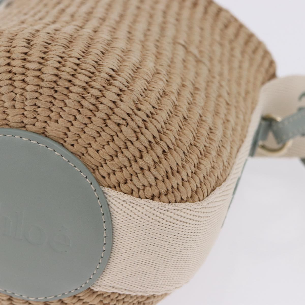 Chloe Mifuko Woody Small Basket Bag Raffia 2way Beige Silver Auth 202617V