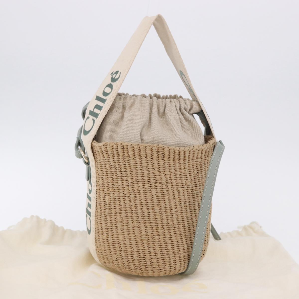 Chloe Mifuko Woody Small Basket Bag Raffia 2way Beige Silver Auth 202617V