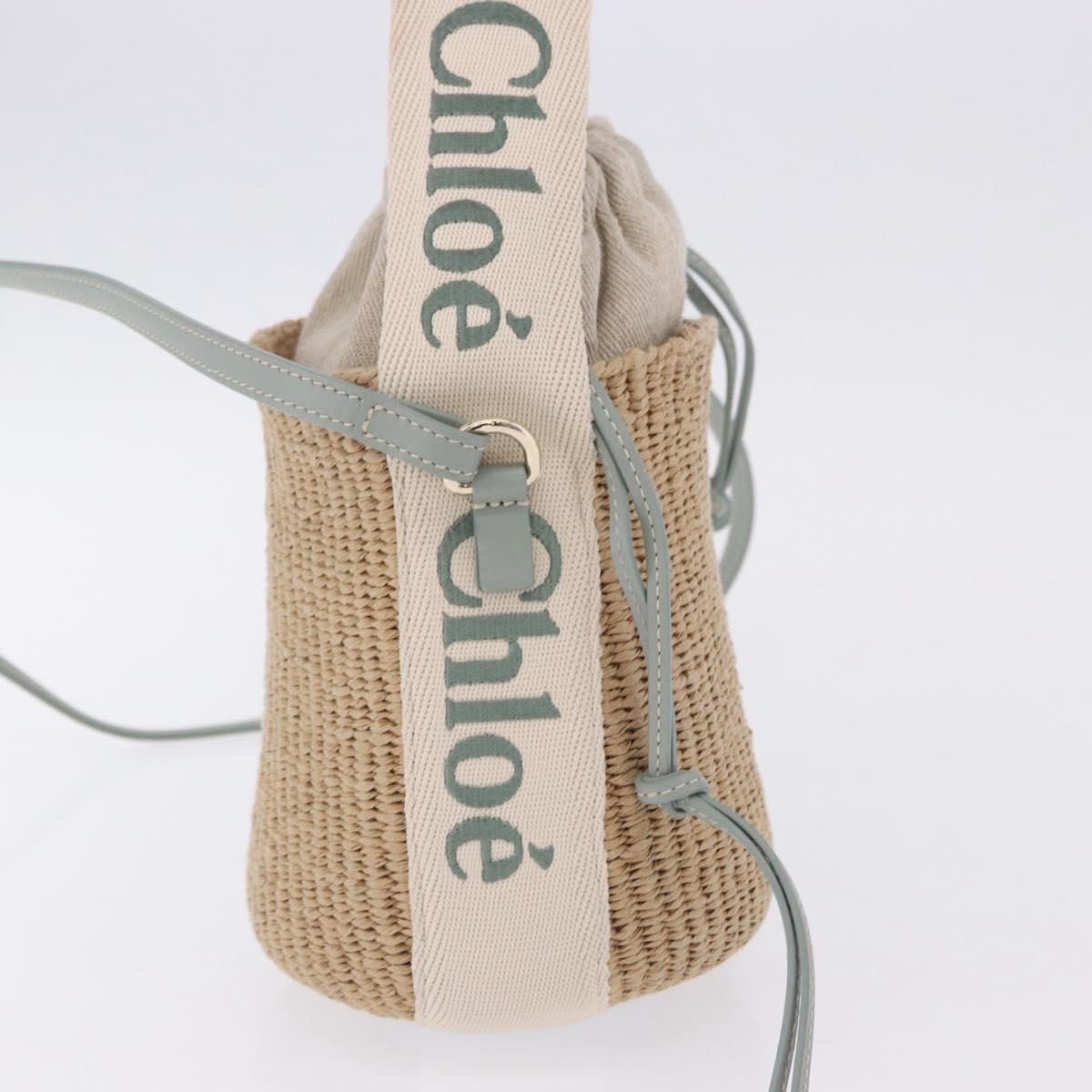 Chloe Mifuko Woody Small Basket Bag Raffia 2way Beige Silver Auth 202617V