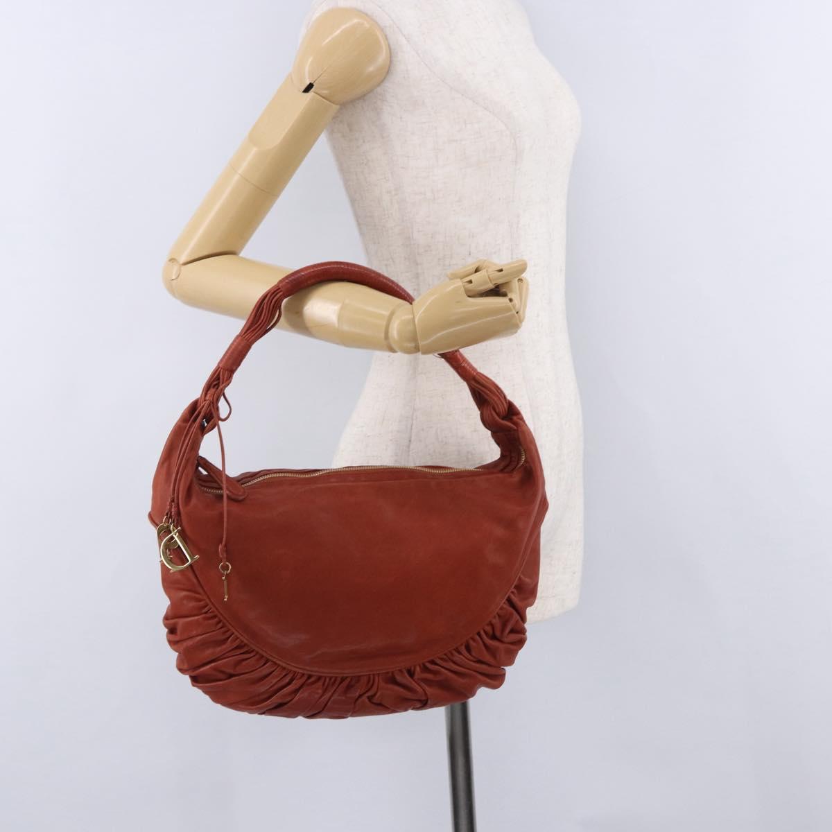 Christian Dior Shoulder Bag Leather Brown Gold Tone Auth 202621V