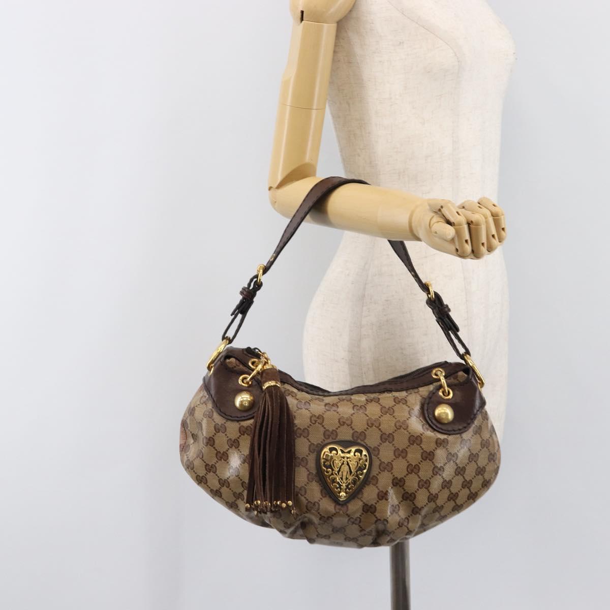GUCCI GG Crystal Histeria Shoulder Bag patent Beige 211963 Auth 202627