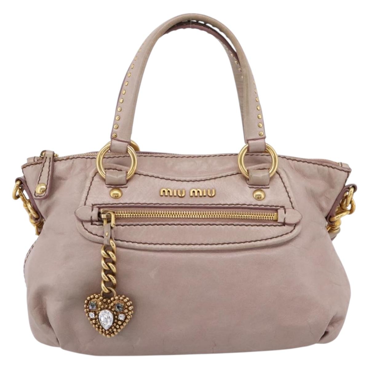 Miu Miu Vitellolux Hand Bag Leather 2way Pink Gold Tone Auth 202628V