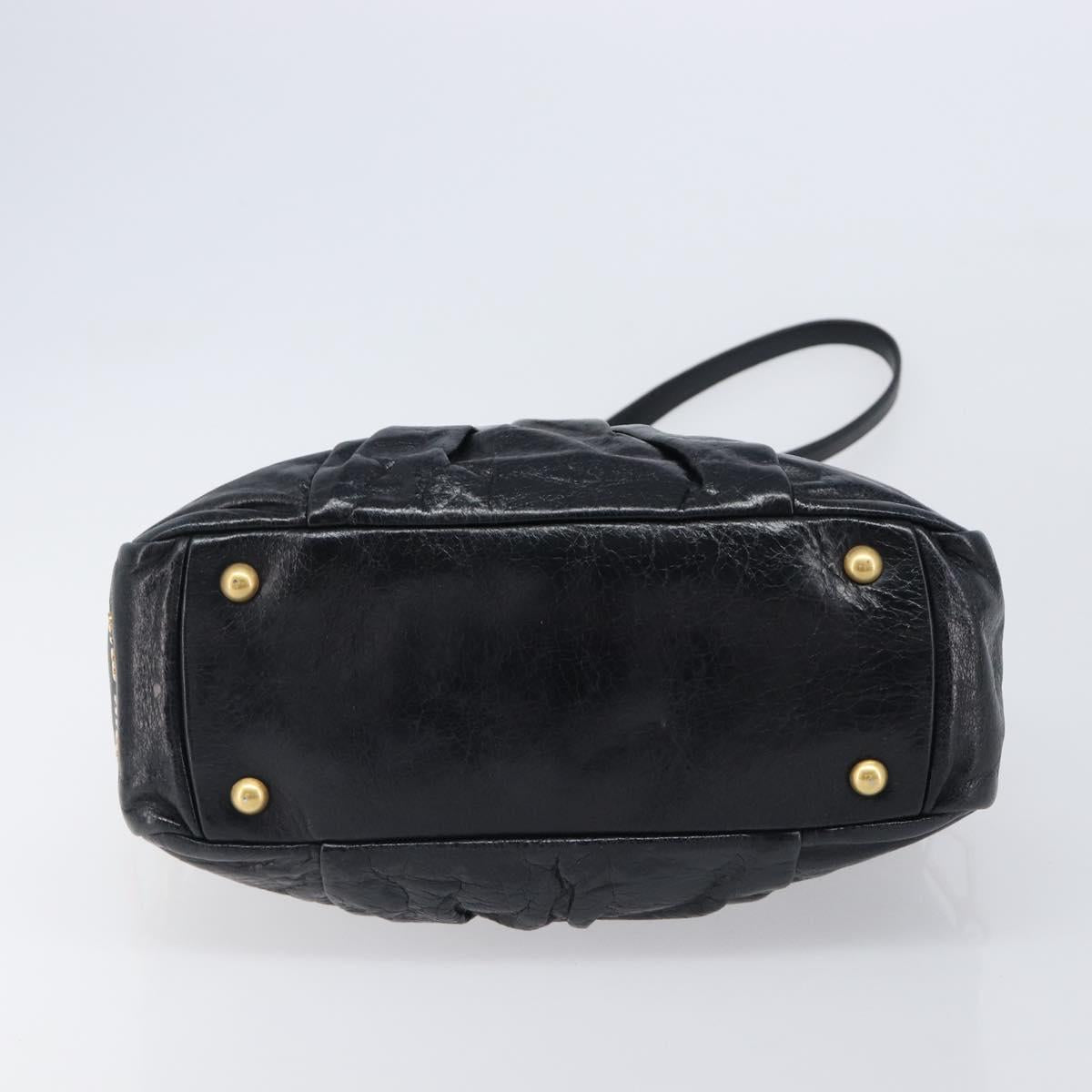 Miu Miu Vitellolux Matelasse Hand Bag Leather 2way Black Gold Tone Auth 202629V