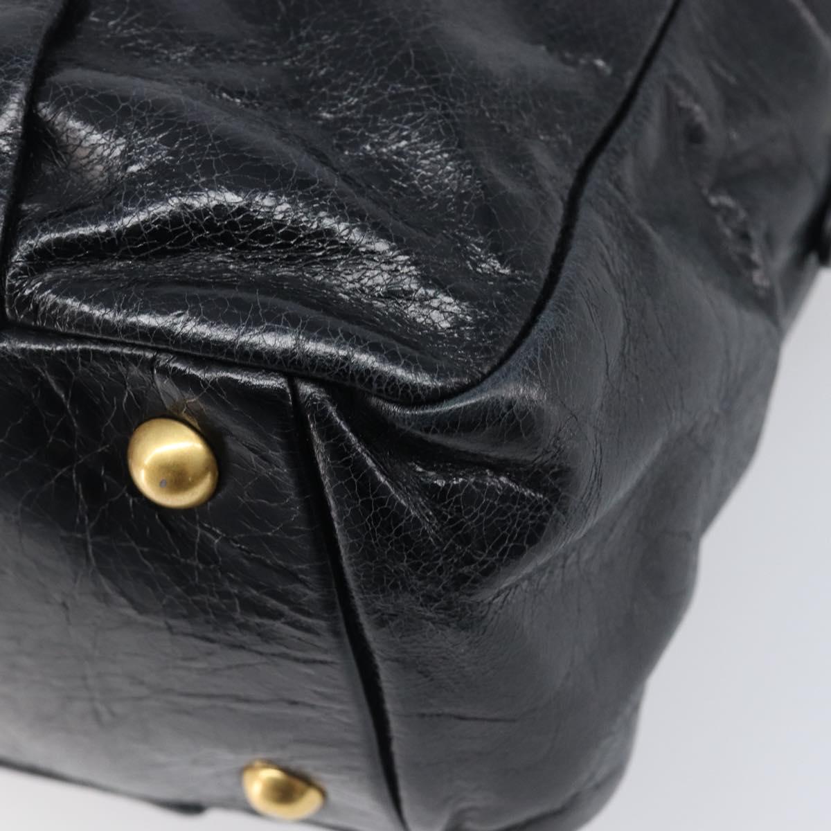 Miu Miu Vitellolux Matelasse Hand Bag Leather 2way Black Gold Tone Auth 202629V
