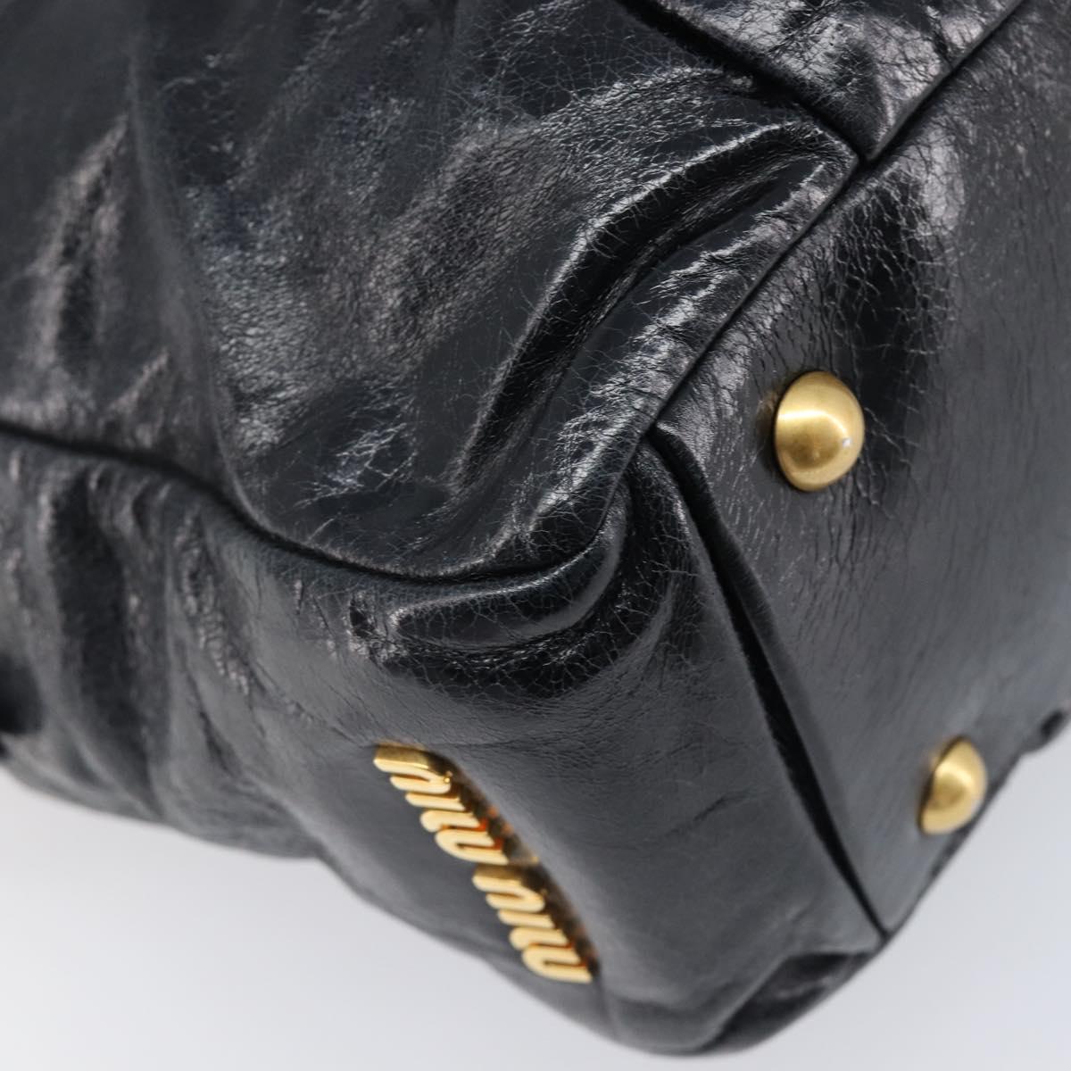 Miu Miu Vitellolux Matelasse Hand Bag Leather 2way Black Gold Tone Auth 202629V