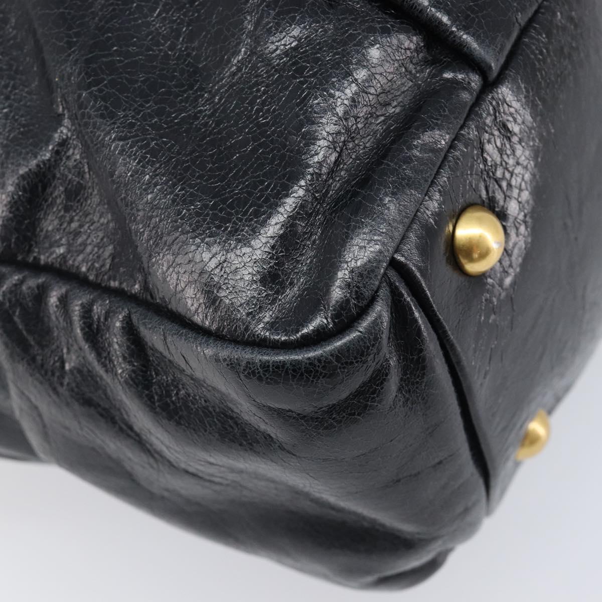 Miu Miu Vitellolux Matelasse Hand Bag Leather 2way Black Gold Tone Auth 202629V