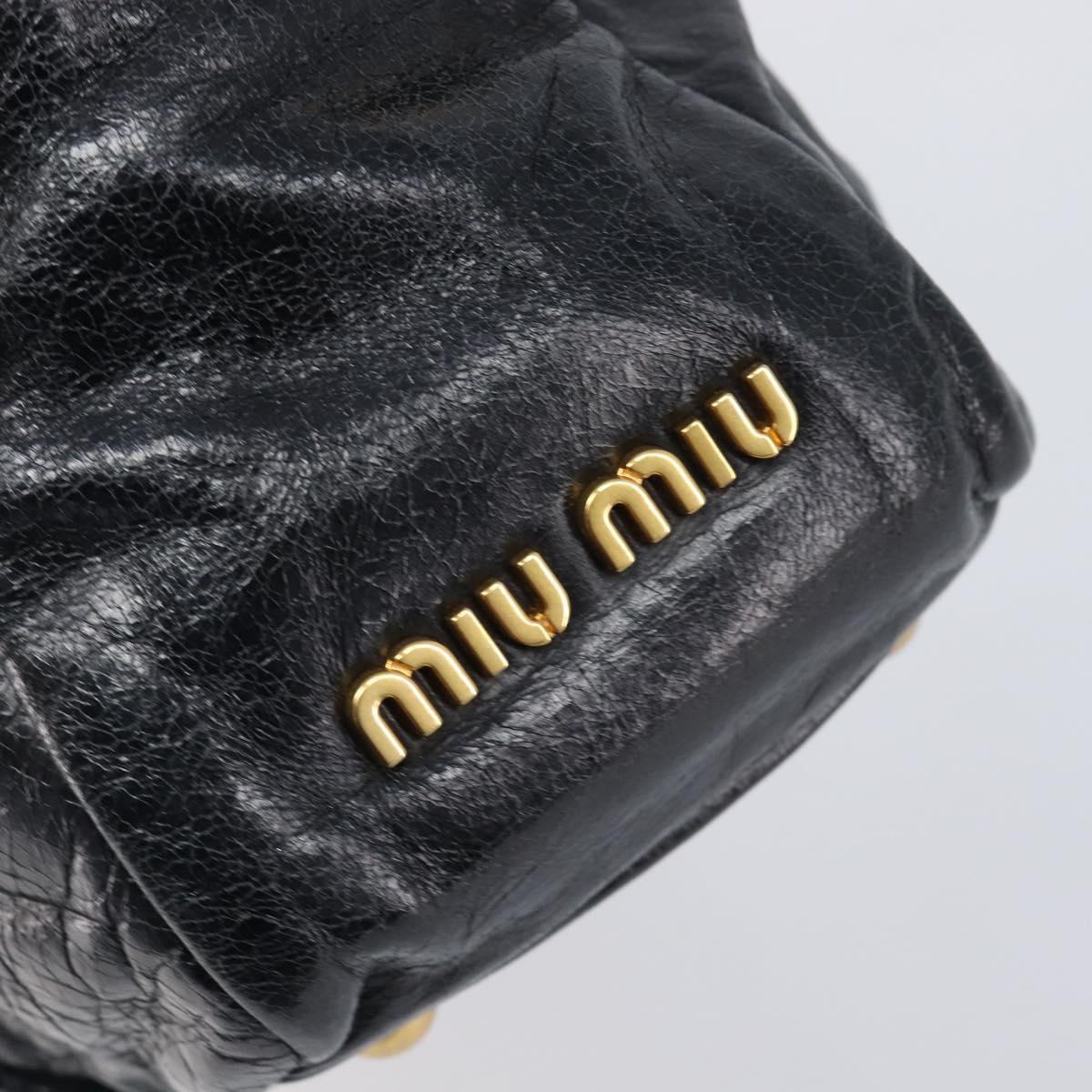 Miu Miu Vitellolux Matelasse Hand Bag Leather 2way Black Gold Tone Auth 202629V