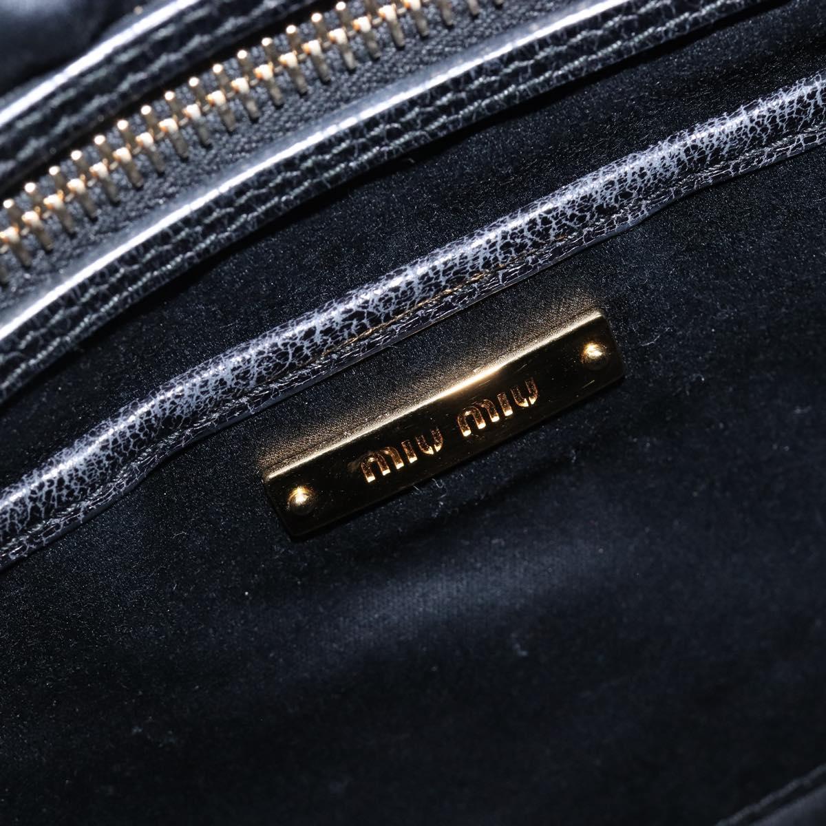 Miu Miu Vitellolux Matelasse Hand Bag Leather 2way Black Gold Tone Auth 202629V