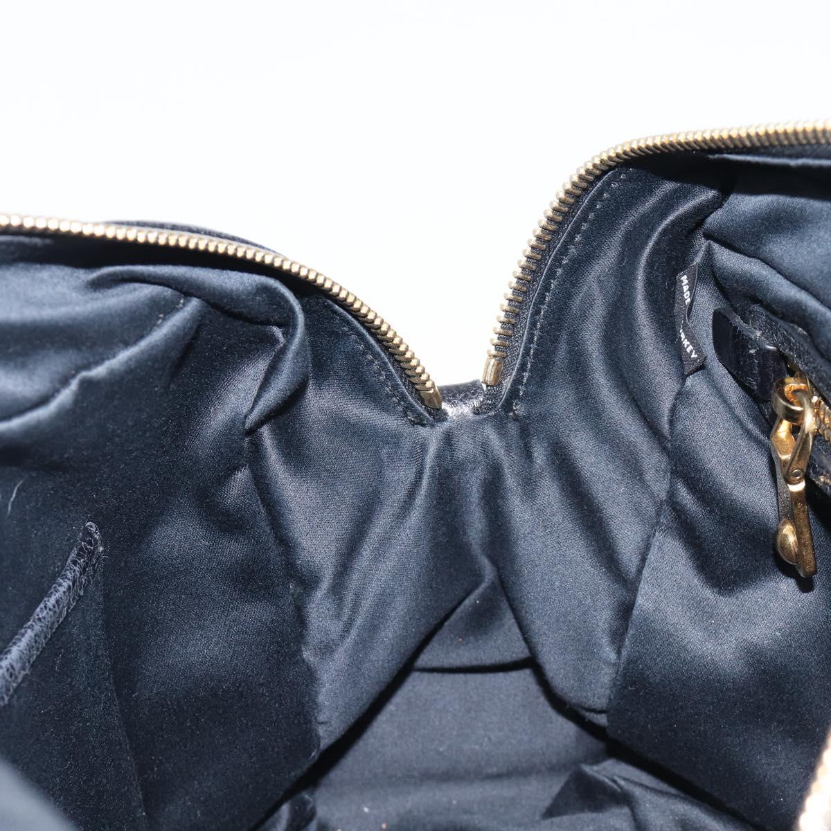 Miu Miu Vitellolux Matelasse Hand Bag Leather 2way Black Gold Tone Auth 202629V