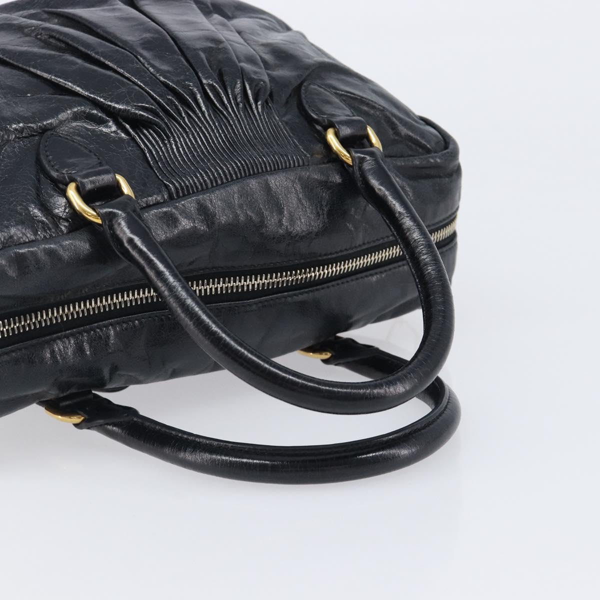 Miu Miu Vitellolux Matelasse Hand Bag Leather 2way Black Gold Tone Auth 202629V