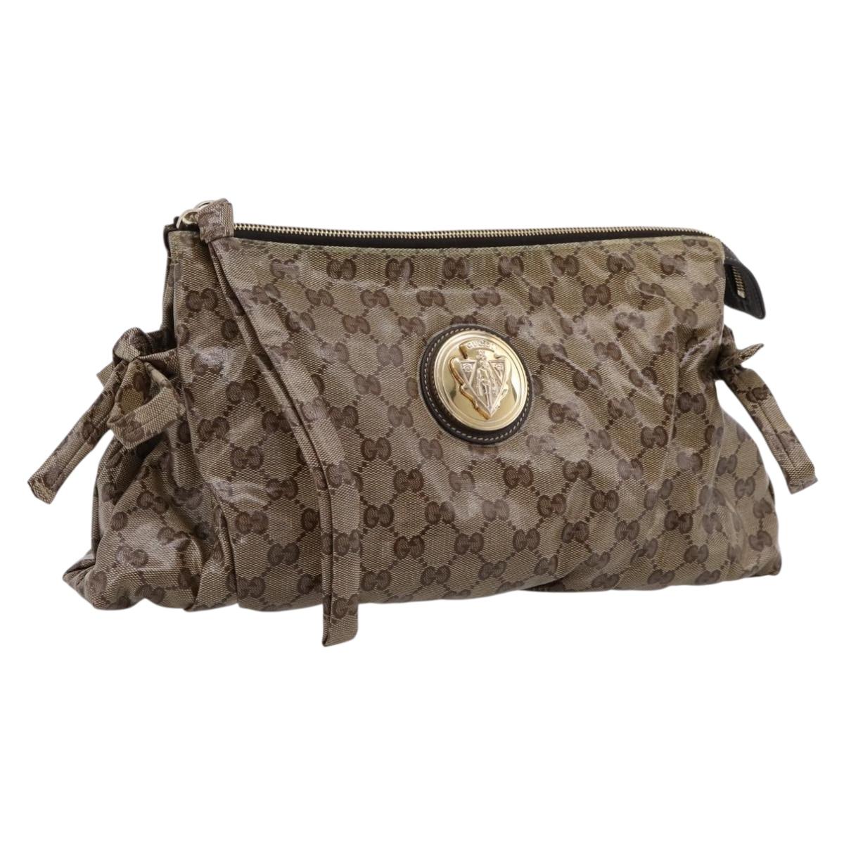 GUCCI GG Crystal Histeria Clutch Bag patent Beige Gold Tone 197015 Auth 202630