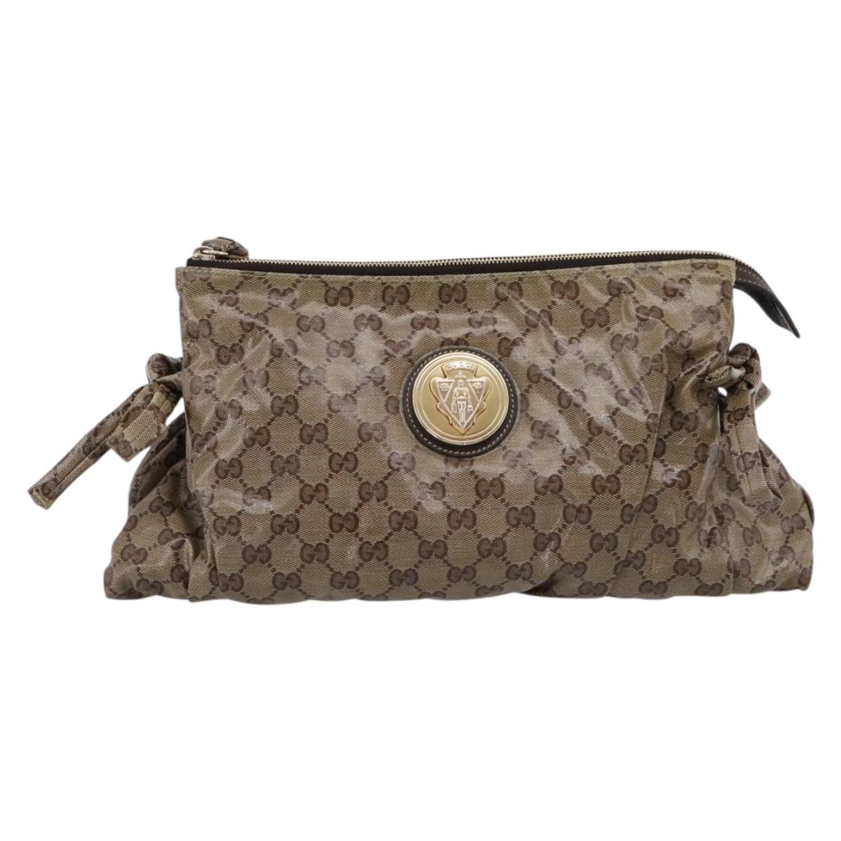 GUCCI GG Crystal Histeria Clutch Bag patent Beige Gold Tone 197015 Auth 202630