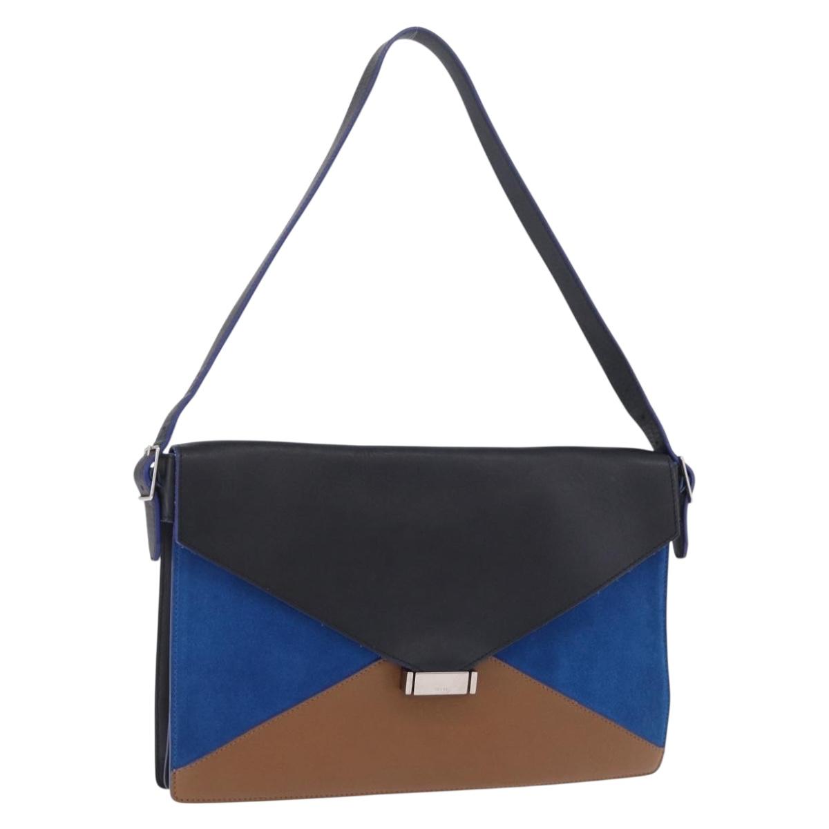 CELINE Shoulder Bag Leather Blue Black Auth 202635A