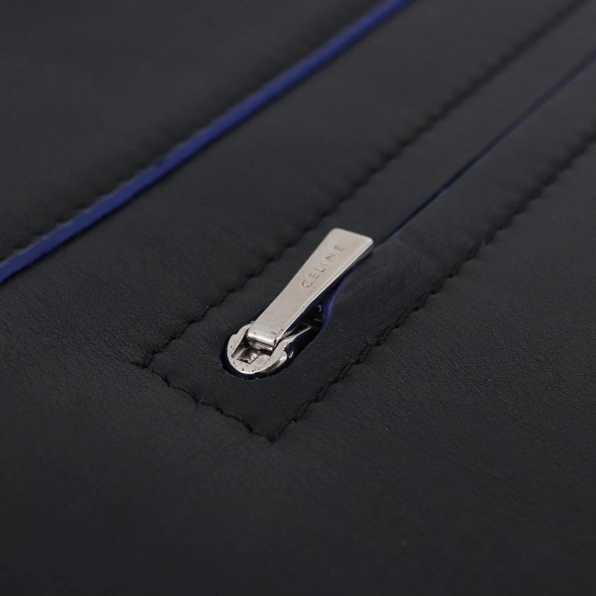 CELINE Shoulder Bag Leather Blue Black Auth 202635A