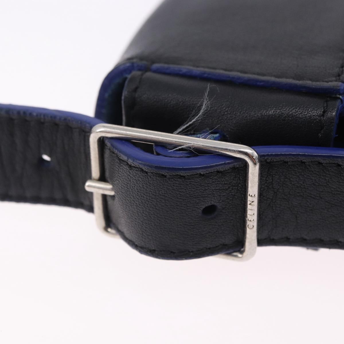 CELINE Shoulder Bag Leather Blue Black Auth 202635A