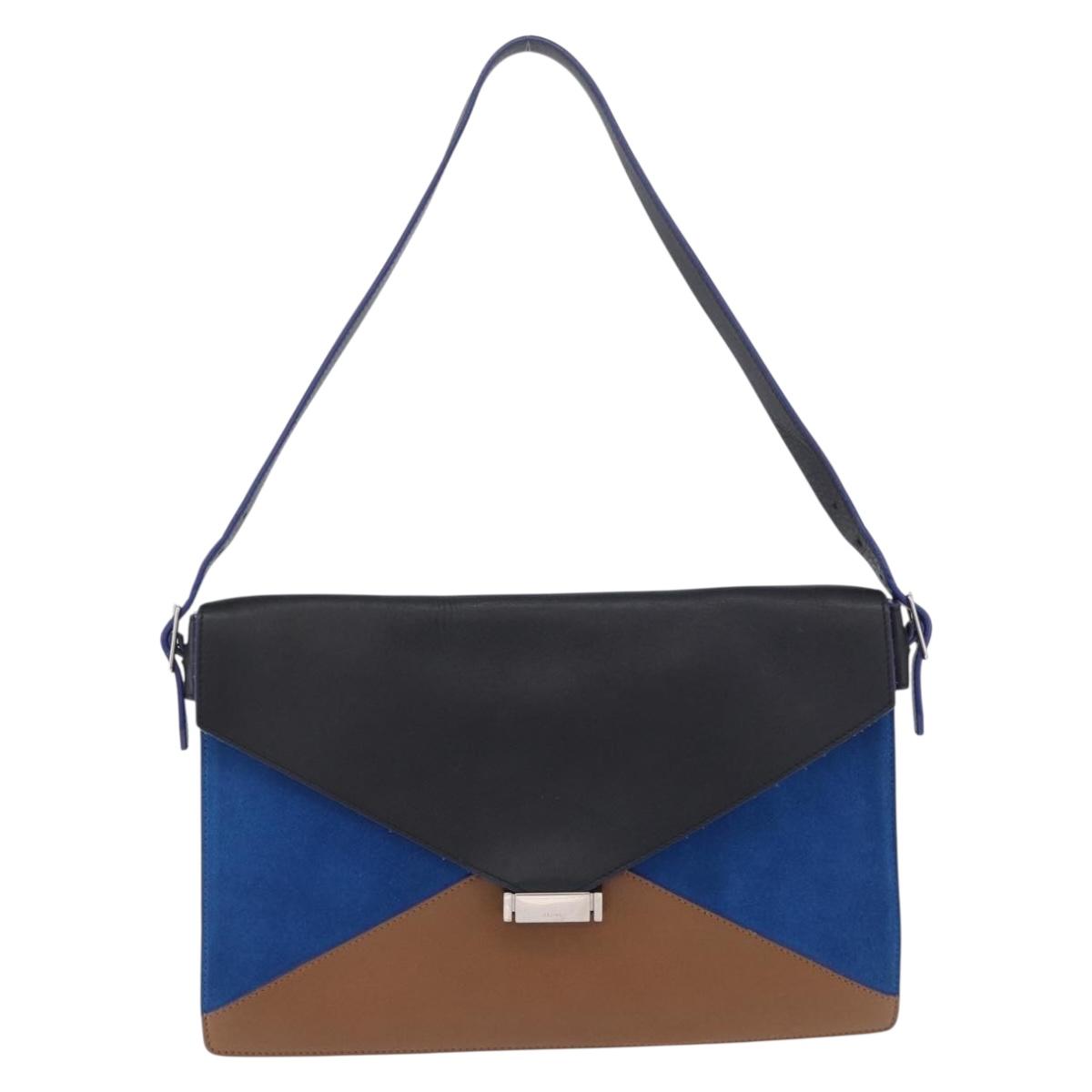 CELINE Shoulder Bag Leather Blue Black Auth 202635A