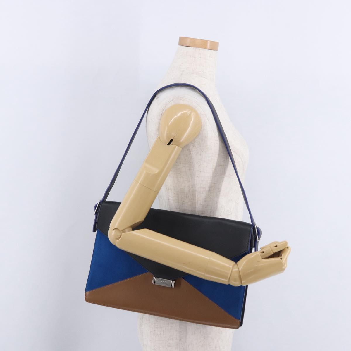 CELINE Shoulder Bag Leather Blue Black Auth 202635A