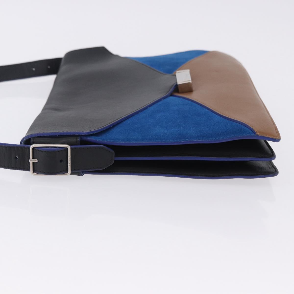 CELINE Shoulder Bag Leather Blue Black Auth 202635A