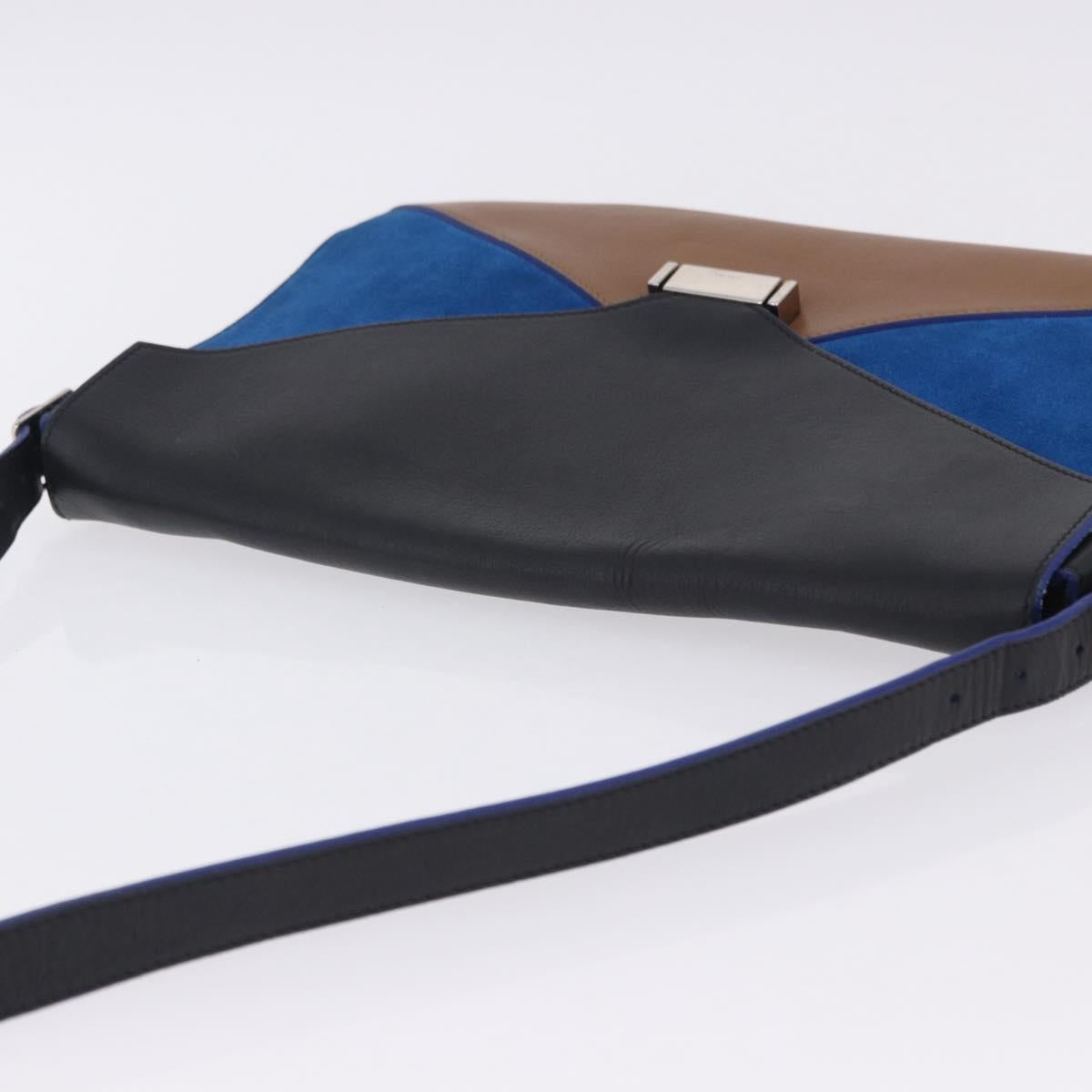 CELINE Shoulder Bag Leather Blue Black Auth 202635A
