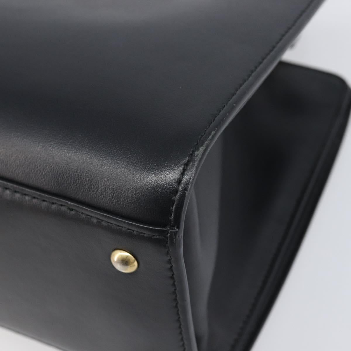 Salvatore Ferragamo Gancini Hand Bag Leather 2way Black Gold Tone Auth 202636V