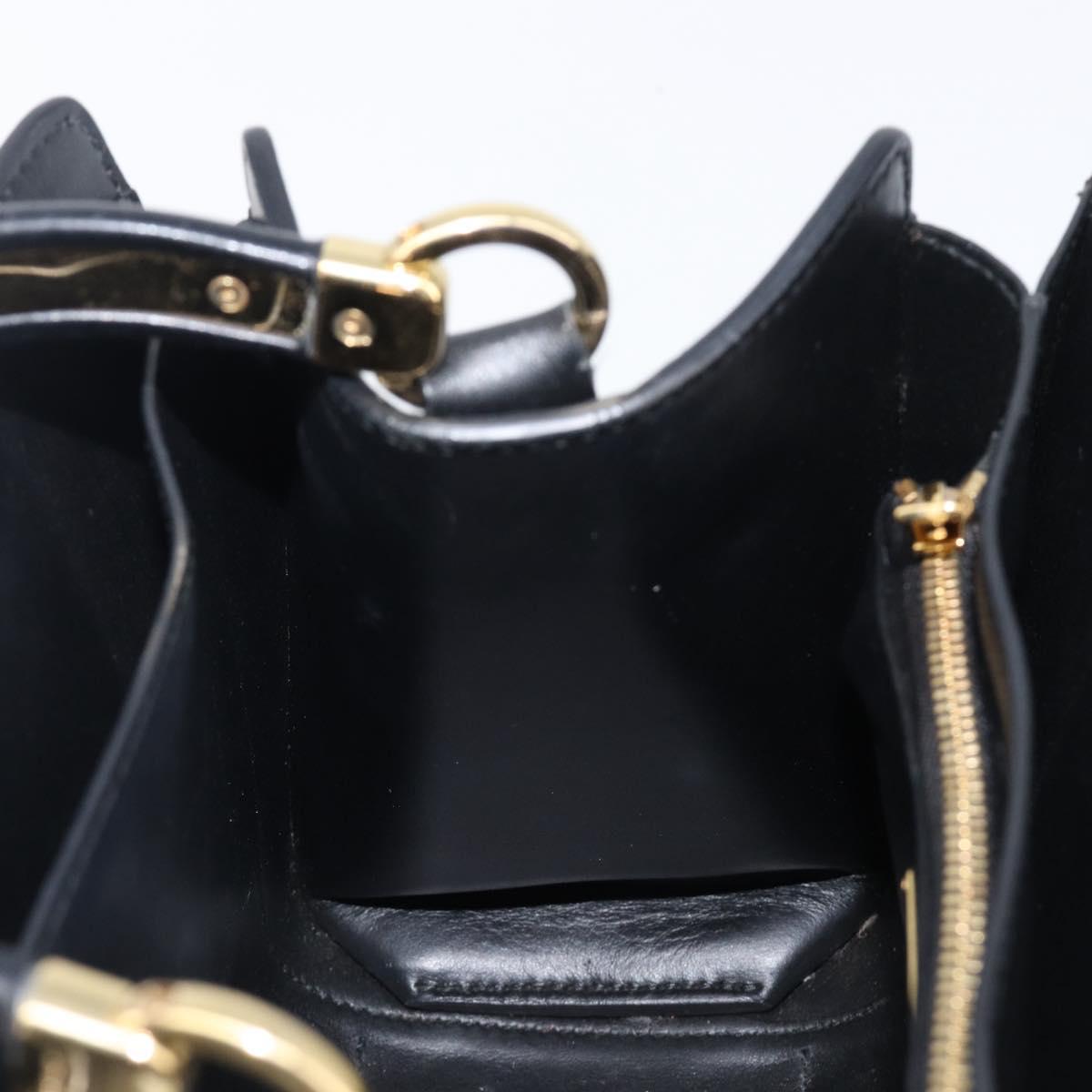 Salvatore Ferragamo Gancini Hand Bag Leather 2way Black Gold Tone Auth 202636V