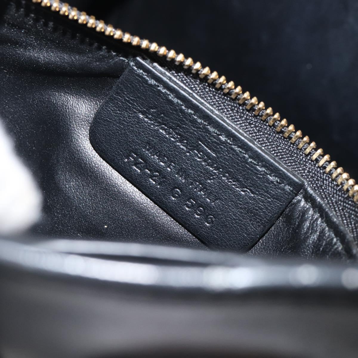 Salvatore Ferragamo Gancini Hand Bag Leather 2way Black Gold Tone Auth 202636V