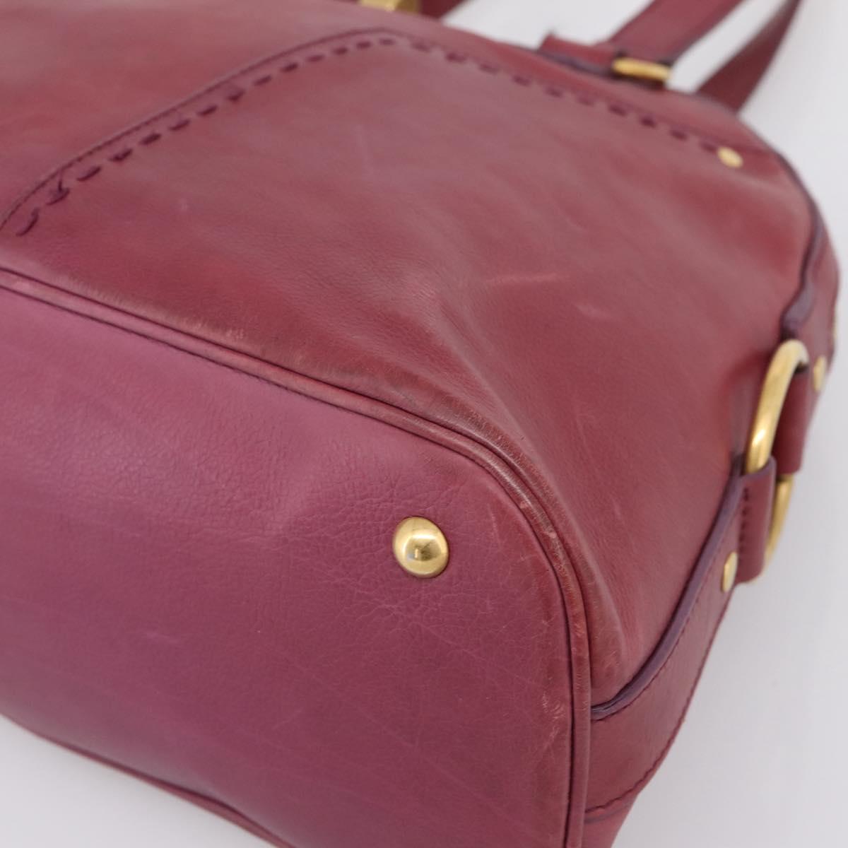 SAINT LAURENT Hand Bag Leather Bordeaux Gold Auth 202650A