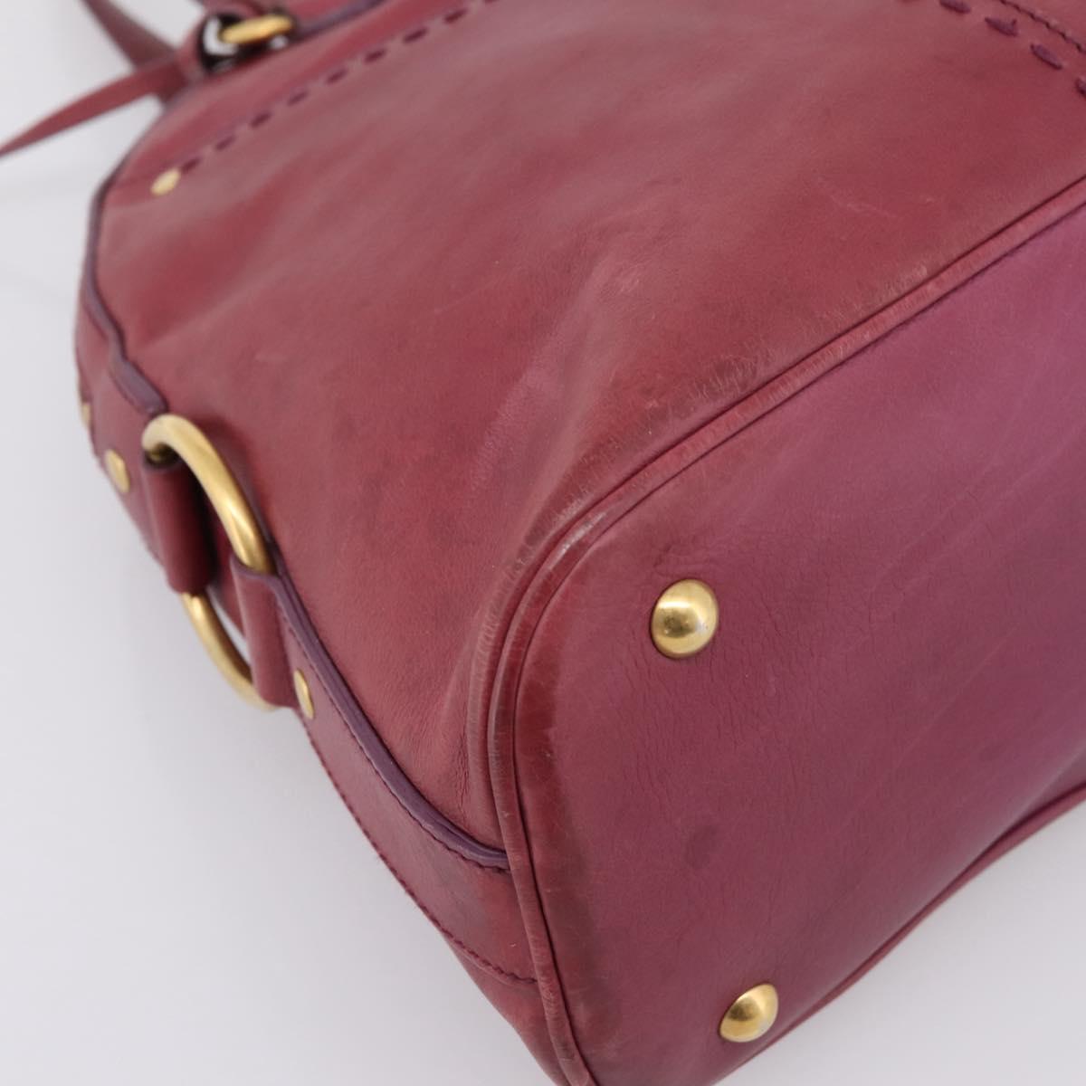 SAINT LAURENT Hand Bag Leather Bordeaux Gold Auth 202650A