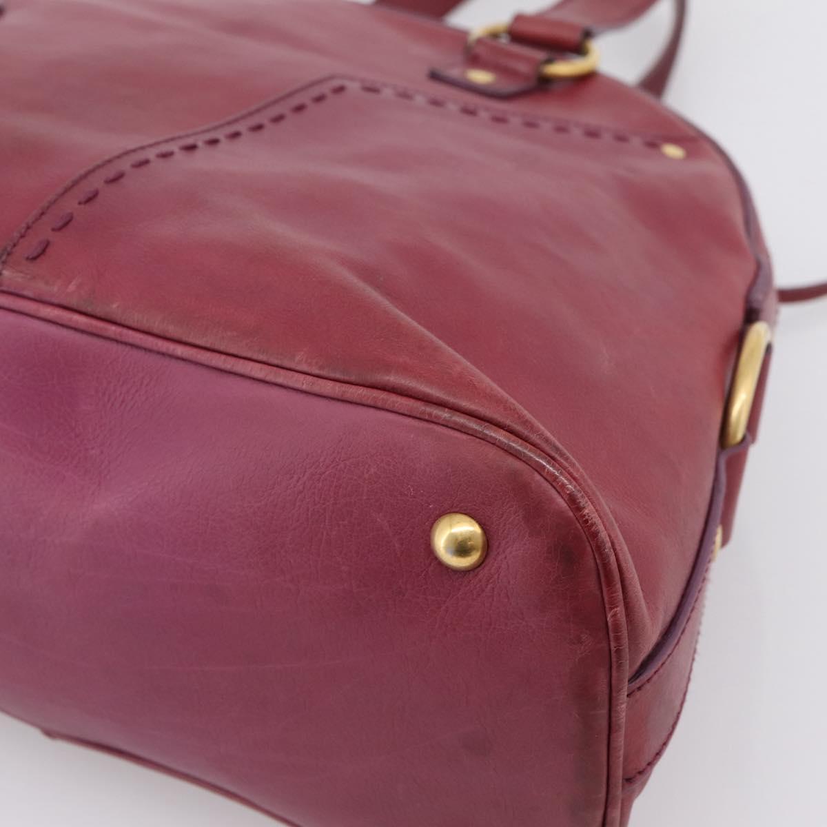 SAINT LAURENT Hand Bag Leather Bordeaux Gold Auth 202650A
